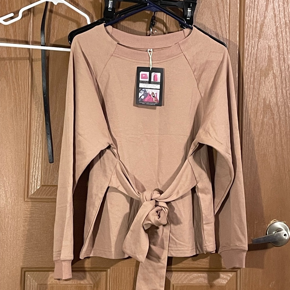 Sweatshirt Casual Tan Tie-Front